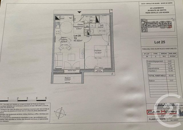 Appartement F2 &agrave; louer - 2 pi&egrave;ces - 40,92 m2 - Deville Les Rouen - 76 - HAUTE-NORMANDIE