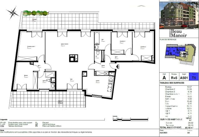 Appartement F5 &agrave; vendre - 5 pi&egrave;ces - 127,87 m2 - Rouen - 76 - HAUTE-NORMANDIE