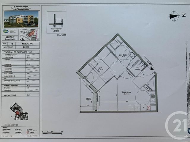 Appartement F2 &agrave; louer - 2 pi&egrave;ces - 39,43 m2 - Mont St Aignan - 76 - HAUTE-NORMANDIE